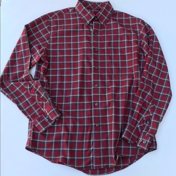 Van Heusen Red Plaid Button Down Pocket Shirt M - Picture 3 of 7